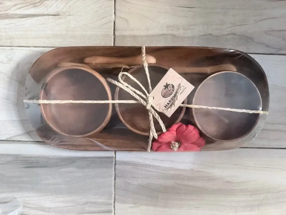 Hardwoods Of The South Pacific 7 Piece Arcadia Bowl & Spoon Set (Vintage) Hawaii
